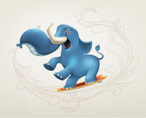 character design elepahnt surfing