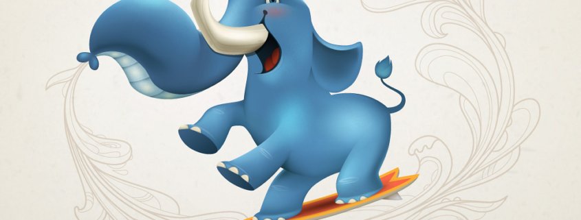 character design elepahnt surfing
